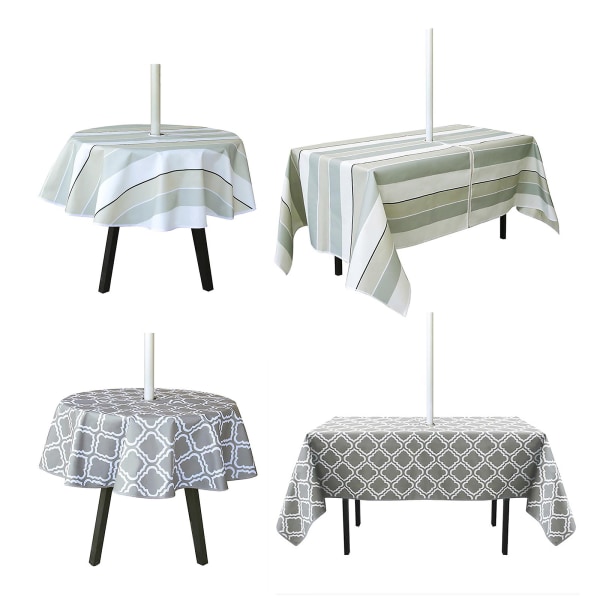 Terrassbordduk för ute, vattentät och oljebeständig, med dragkedja och hål för paraply (randig rektangel 150*213CM)