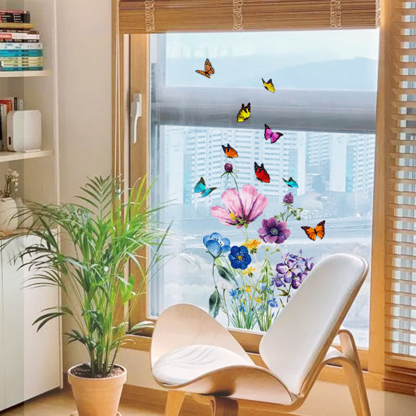 Fönsterklistermärken - 1 fantastiska dekorativa statiska klistermärken med fjärilsblommönster för att förhindra att fåglar kolliderar i dina fönster
