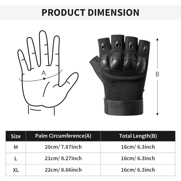 (L) Tactical Half Finger Gloves Miesten Naisten Ulkourheilu taisteluun, Armeija, Moottoripyörä, Paintball, Pyöräily, Patikointi, Airsoft, Retkeily, Metsästys