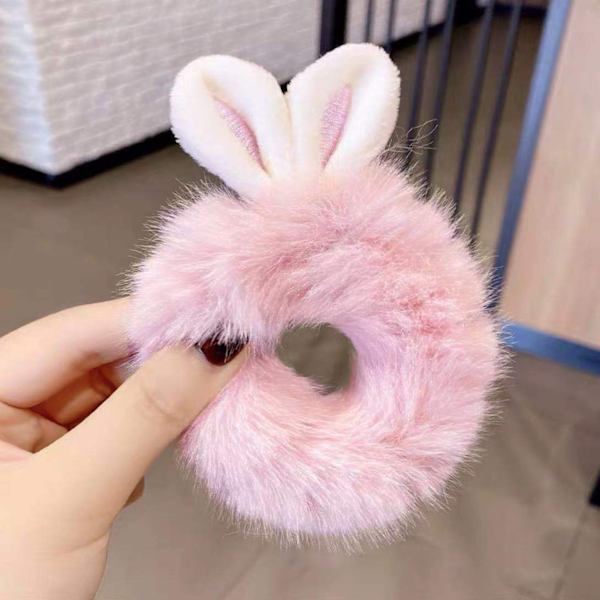 Sødt Pink Kaninøre Fuzzy Hårring - Elastiske Hestehaleholdere & Tilbehør til Kvinder og Piger