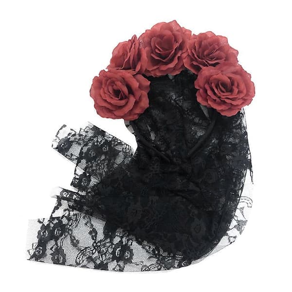 Halloween slør pandebånd blomsterkrone til dekoration 3 stk. sort