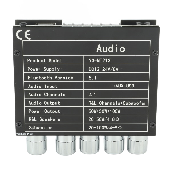Digital lydeffektforsterkermodul 2.1-kanals DC 12‑24V Bluetooth-forsterkerkort for store hjemmekinohøyttalere