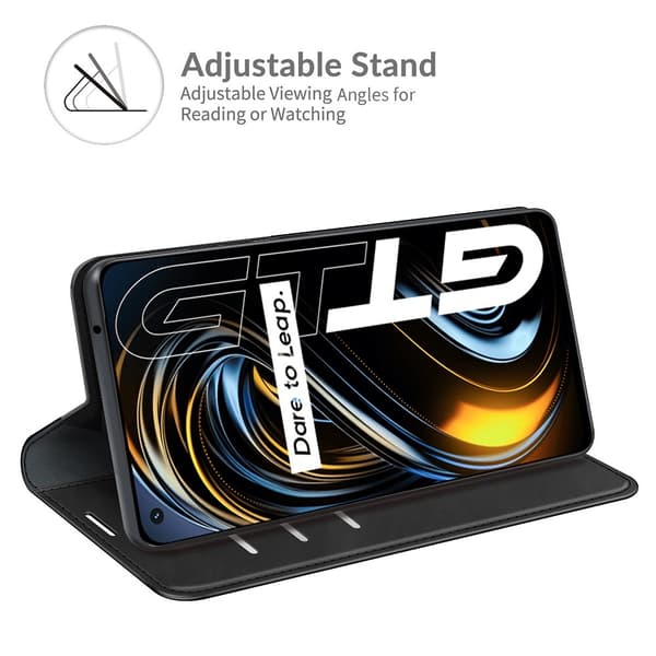 【bt02】Realme GT 5G - Læder Flip Cover - Sort 80