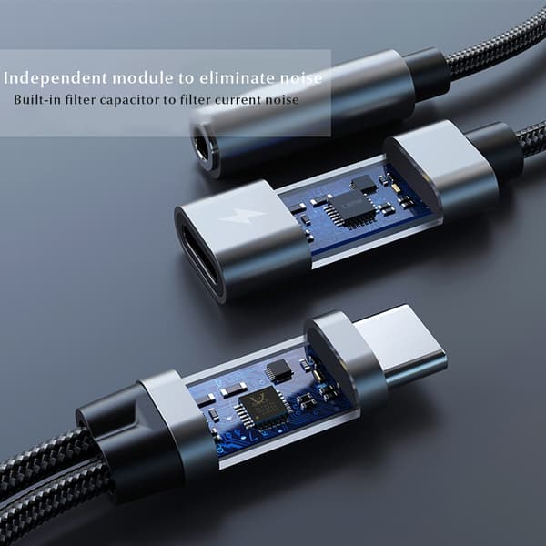 USB C til 3,5 mm hodetelefon- og laderadapter 2 i 1 lyd-dongle