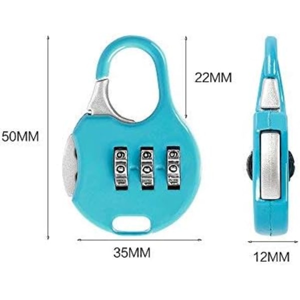 8 Pack Mini 3-siffer tilbakestillbar kombinasjonshengelås for reisebagasje assorterte farger