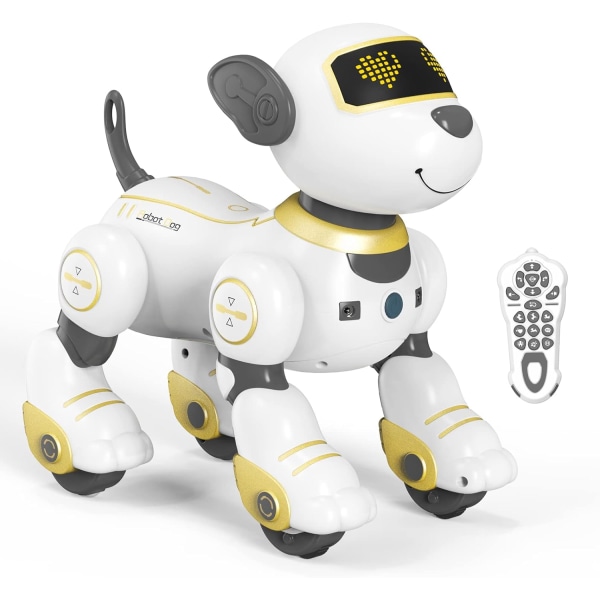 Fjärrkontrollrobothundleksak för barn, programmerbar robotvalp, smart interaktiv stuntrobothundleksak för barn 3-8 års present (A.Gold)