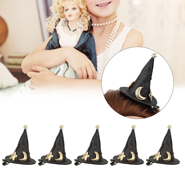 Set med 5 Mini Häxhatt Hårklämmor - Bedårande Halloween, Jul & Nyår Hårnålar för Barns Semestertillbehör