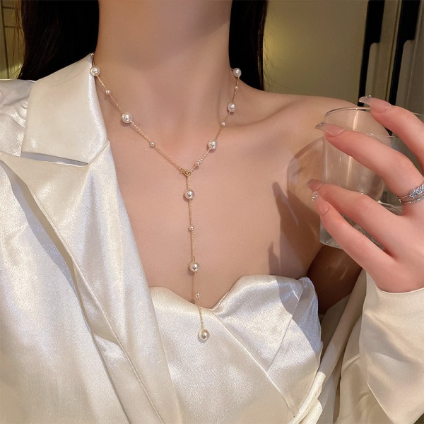 Simpel lang perle halskæde mode design sense kraveben cha