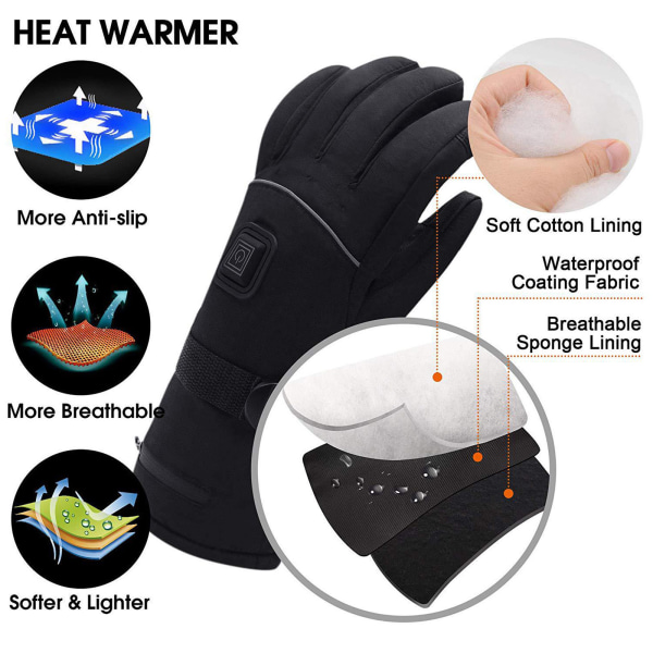 Uppladdningsbara uppvärmda handskar med 3 värmeinställningar, 3200mAh batteridrivna uppvärmda handskar män kvinnor, uppvärmda handskar vintervarma uppvärmda handvärmare för