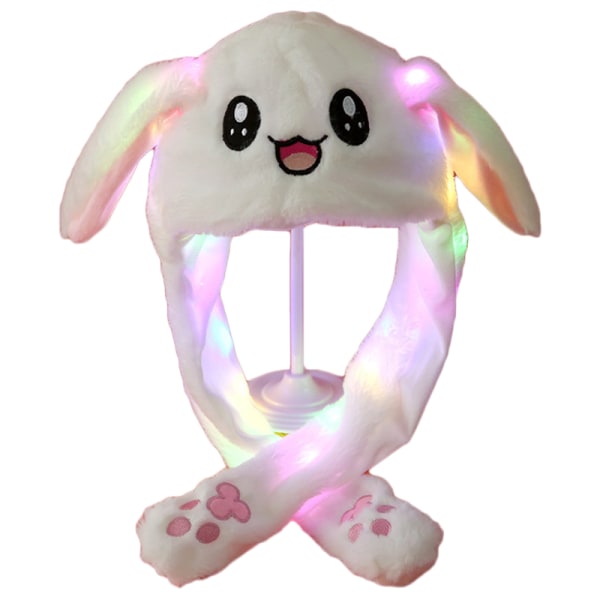 LED-kaninhatt LED glødende plysjøre Bevegelig kaninhatt Morsom søt myk plysj, varm lue for kvinner jenter Hvit