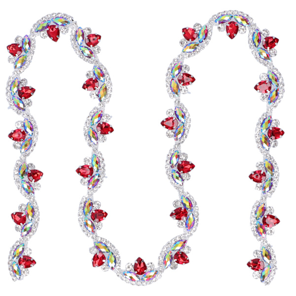 Rhinestonekedja Färgad Blomma‑Form DIY Sömnad Hantverk för Kläder Skor Väska Dekoration Röd+Silver Bas