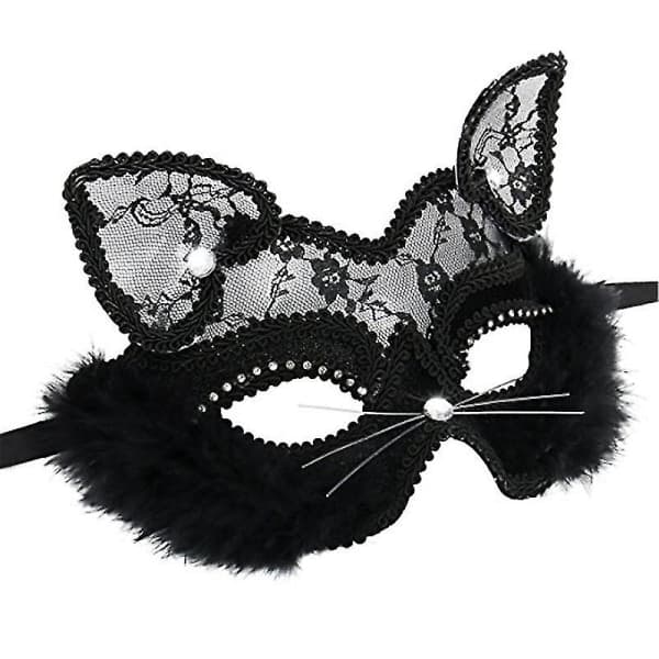 Svart katteøyemaske, egnet for jule- og halloweenfester