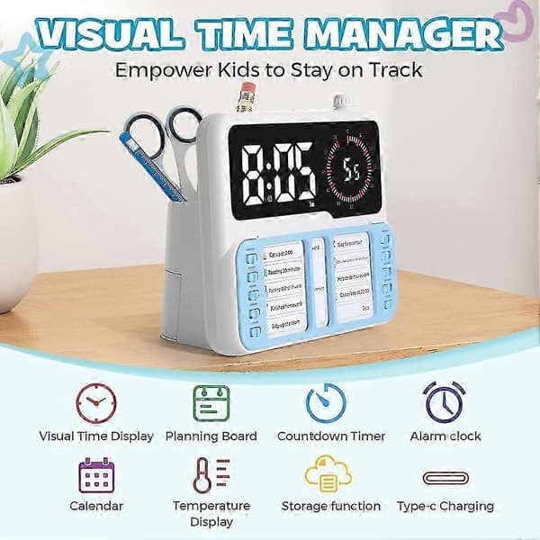 Visual Timer for Kids - Time Management Tool for Autism & ADHD with Digital Alarm, Task Planning Board