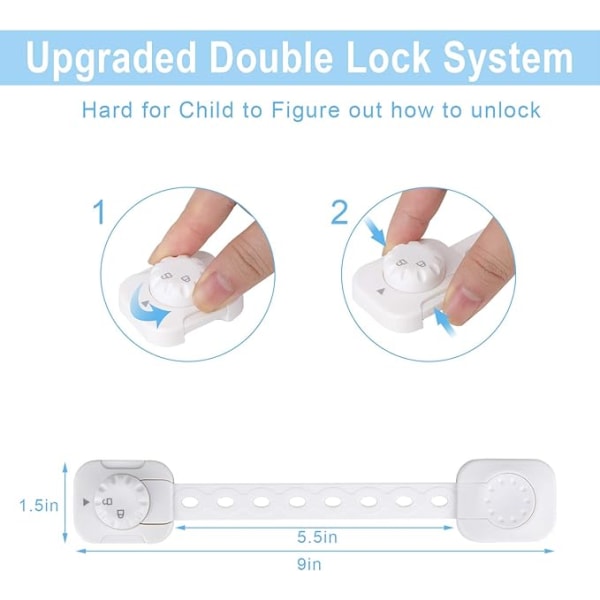 Babysikkerhetslås (forbedret), sett med 6 låselåser for barne-/babyskap, for skuff, kjøleskap (hvit, ikke nødvendig med verktøy)