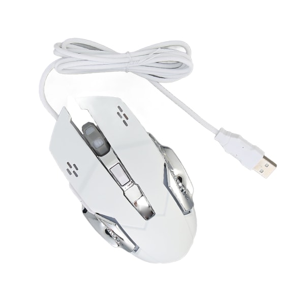 Trådbunden Spelmus med RGB-bakgrundsbelysning 4 Justerbara DPI Upp till 3600 Ergonomisk USB Optisk Datormus med 6 Knappar Vit Hörbar Mus