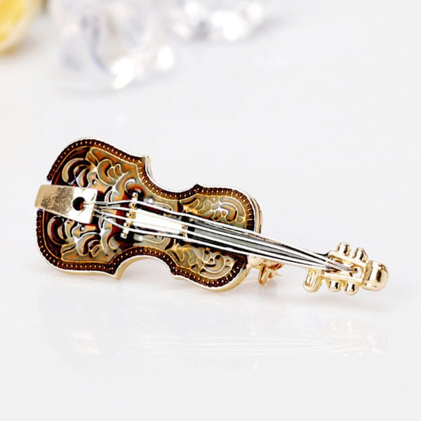 Vintage udsøgt mini violin broche legering musikinstrument mode bryst broche gave - brun