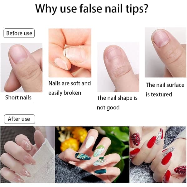 Nail Tips 500 pcs Clear Acrylic Medium Nail Full Coverage with