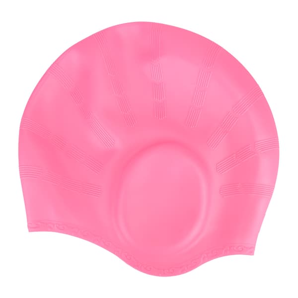 Badehætte til langt hår, ørebeskyttelse, strækbart silikone, pink