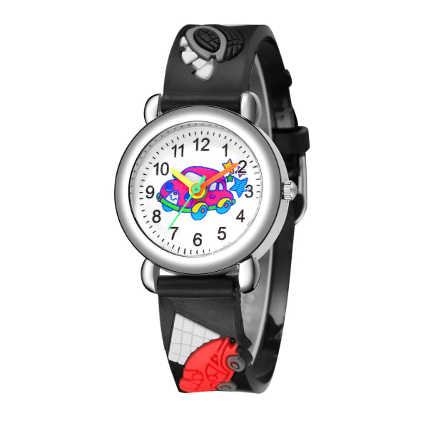 Watch(svart, bil),Vattentät barnarmbandsur Quartz Movement,3D tecknad design,Digital watch för 3 år till 12 år gammal tjej