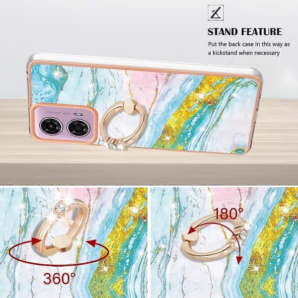 Case with Ring Stand Marble Pattern Electroplating for Motorola Moto E14 4G G04 4G G04s 4G G2 Green Green 004