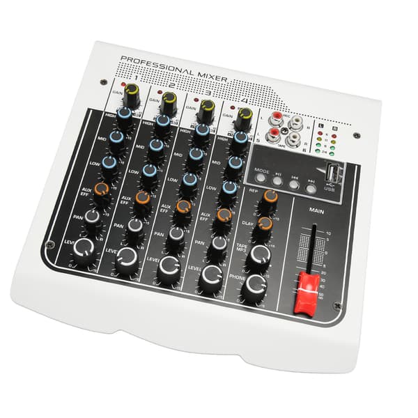4-kanals Bluetooth USB Mini Lydmixer med DPS-processor Digitalt display RCA EU-stik 100-240V