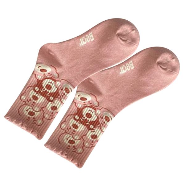 1 Par Damsockor med Björnar, Söta & Roliga, Cartoon Print, Preppy Stil, Polyester, Medium Hög, Rosa, Typ 6
