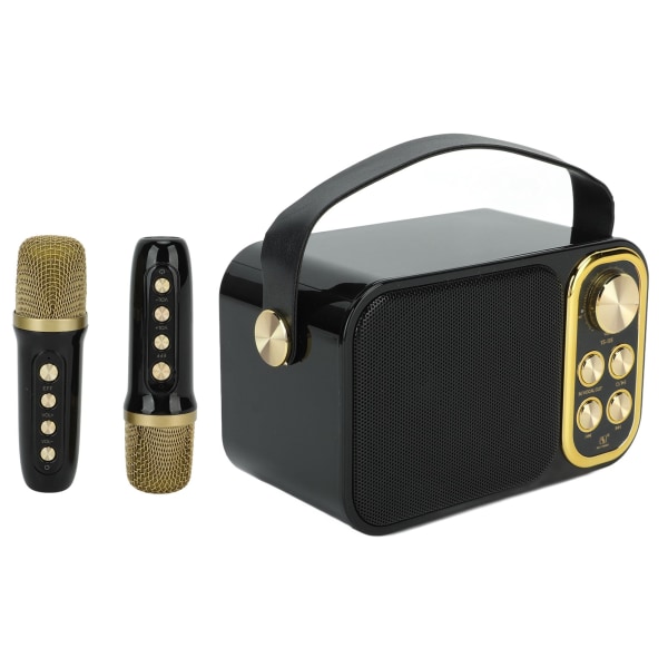 Karaokemaskin med 2 mikrofoner Karaoke alt i én maskin Bærbar Bluetooth-sangmaskin for hjemmefest svart