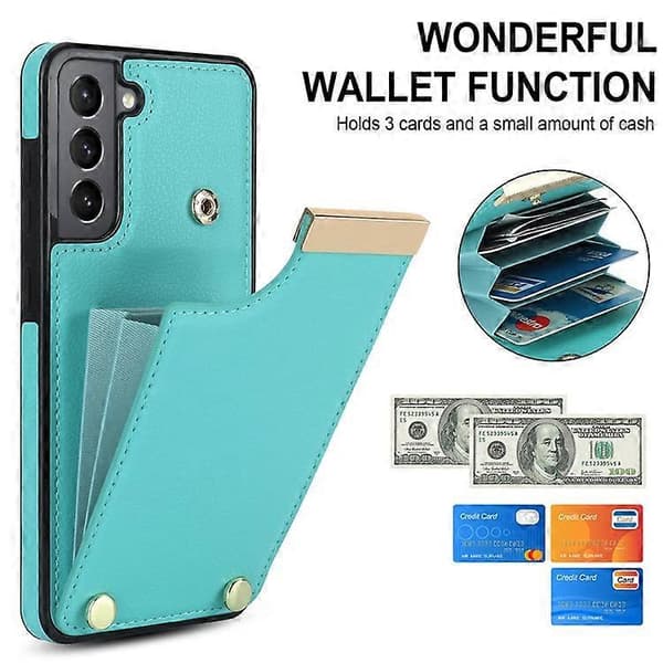 Compatible with Samsung Galaxy S21 FE 5G Mobile Phone Case, Drop-Proof Card Holder Case with Hardware Decoration LightGreen