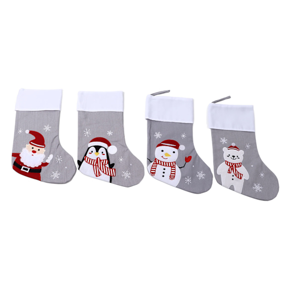 Julstrumpor Set - 4 Festliga Mönster med Cartoon Pingvin, Björne, Jultomten och Snögubbe för Familjens Julfirande