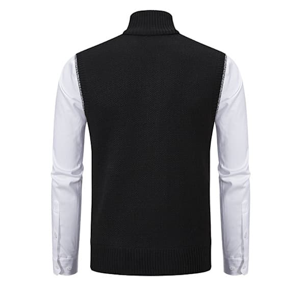 [02]Fleecevest til mænd med lynlås Varm strikket trøje Vest Sort 2XL Sort Sort Black 2xl