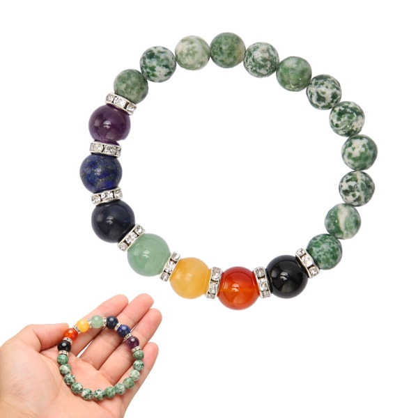 Chakra Armband Elastiskt Snöre Stressavlastning Avslappnande Tätt Ansluten Pärlarmband för Meditation Fest Healing Grön