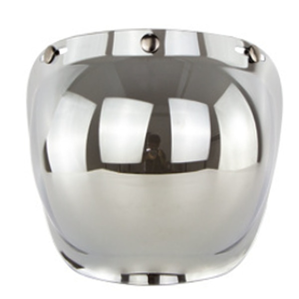 Retro Motorcykel Bubbla Visir med PC-lins & 3-Snapps Hjälm Vindruta Ramset - Silver Finish