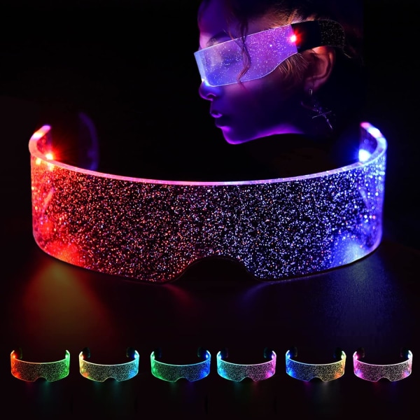 Light Up-briller - Stjernehimmel, lysende LED-briller, Cyberpunk LED-briller, Futuristiske briller, 7 farver, Dual Control, til natklubfest, Halloween,