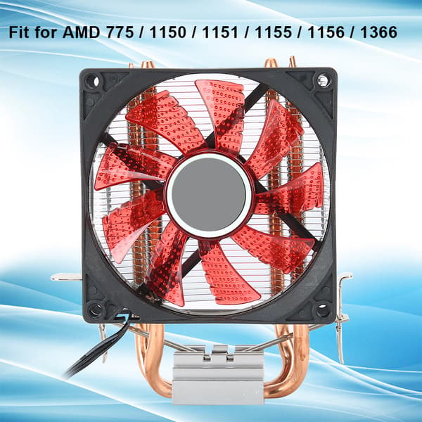AMD Intel CPU Køleventilator 3-Pin Stik 2 Messingrør Lys PC Tilbehør til 775 1155 Sokkel Rød