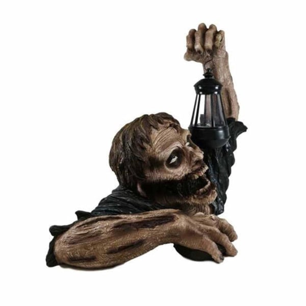 Zombie med LED-lykt Resin Zombie Hage Statuer Horrorfilm Hage Gnomes Statue for Utendørs Hage Patio Yard Lawn