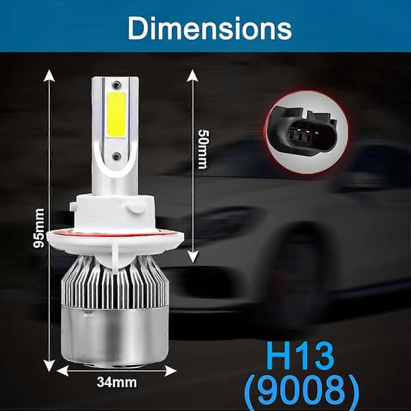 (2-pack) H13 / 9008 LED Headlights (Low & High Beam) C6 Conversion Kit, 72W 8500LM 6500K Cool White