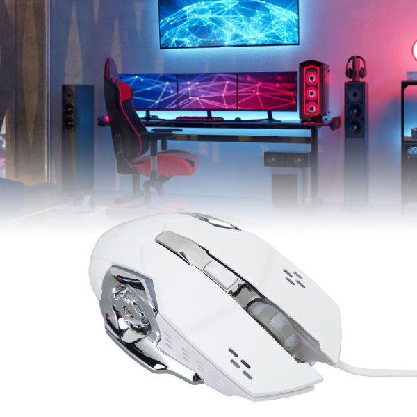 Trådbunden Spelmus med RGB-bakgrundsbelysning 4 Justerbara DPI Upp till 3600 Ergonomisk USB Optisk Datormus med 6 Knappar Vit Hörbar Mus