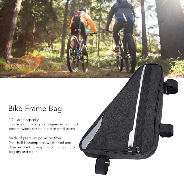 Cykeltripod taske tilbehør 1,2L polyesterfiber vandtæt cykel overrør nederste hjørne taske sort