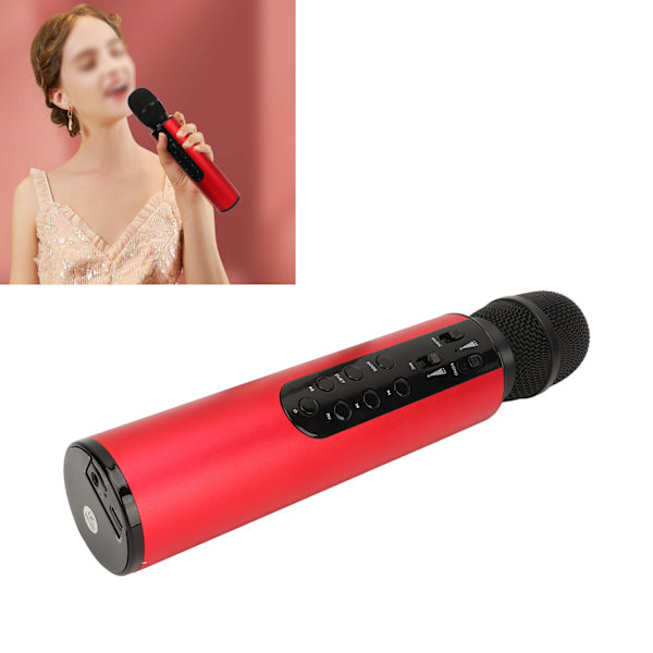 Trådlös Kondensatormikrofon Dubbla Högtalare Karaoke Bärbar Mikrofon Hem Bluetooth Sångmikrofon Röd