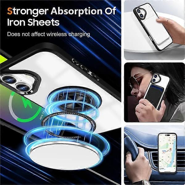 Compatible with iPhone 16 Case Magnetic Ring Holder Support PC+TPU Phone Cover Black