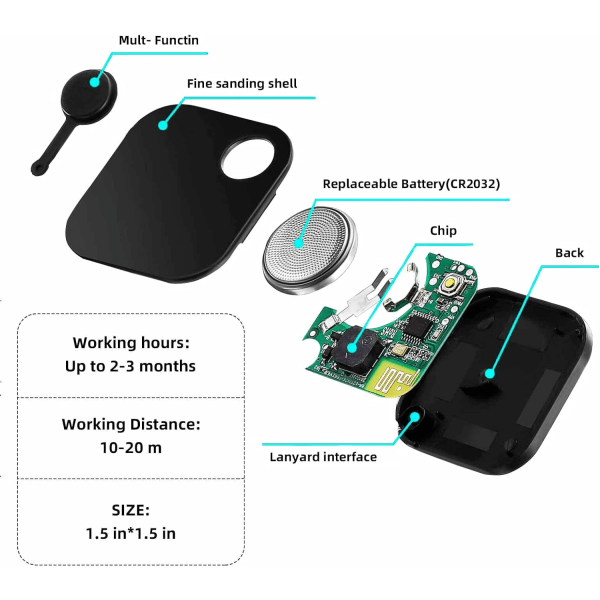 4 PCS GPS Tracker Smart Locator med Bluetooth för barn, hundar, äldre, bilar, plånböcker, husdjur, katter, motorcyklar, bagage, smartphones och selfies