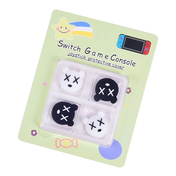 Silikone Joystick Cover Sød Tegneserie Ergonomisk Ridsefast Gaming Thumb Grip Cover til Switch Sort X og Hvid X 4 stk