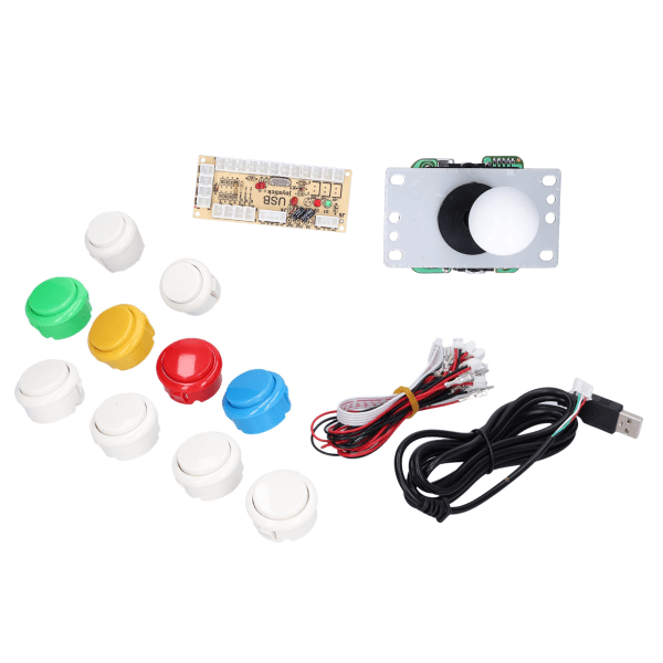 DIY Spelkonsol Kit Enkelt Elektropläterad Rocker LED-knappar Set för Arkadspelkonsol Enkelt Set Vit