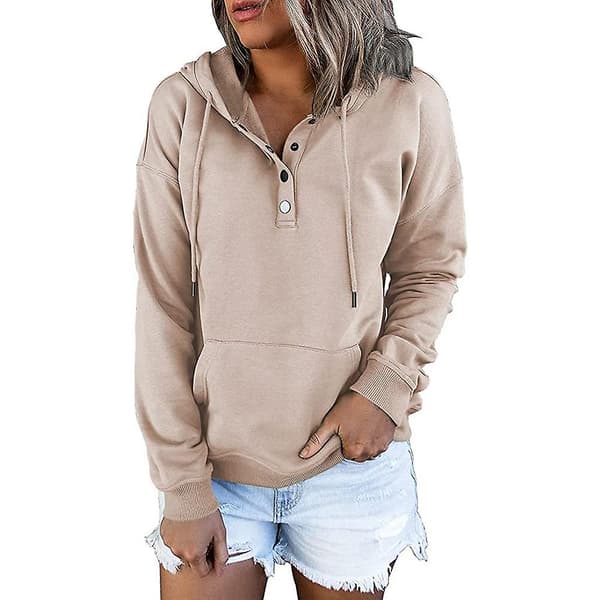Dame sweatshirt med snøre, langærmet hættetrøje med lomme til efterår vinter Apricot