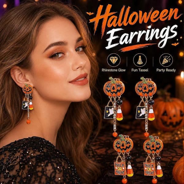 Halloween Pumpaörhängen Spöke Godismajs Drop Dangle Legering Lättvikt Black 1pcs