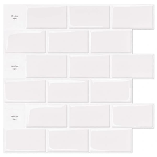 10-pack White Subway Tile Self-Adhesive, Peel and Stick Backsplash Kitchen Bathroom, 3D Brick Vinyl Self-Adhesive Paper