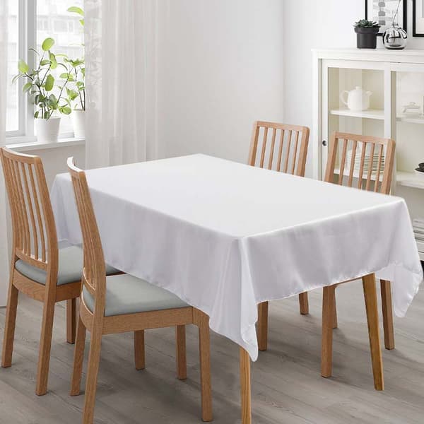 Duk Rektangulär Vit Bordsduk Tyg Polyester 145x305cm för Matsal Bröllopsbankett Hotell