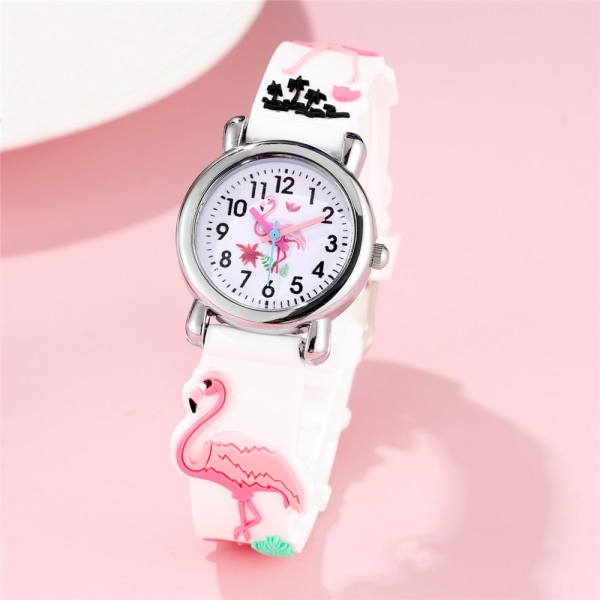 Watch(Vit, Flamingo),Vattentät Barnarmbandsur Quartz Movement,3D Cartoon Design,Digital Watch för 3 år till 11 år gammal flicka
