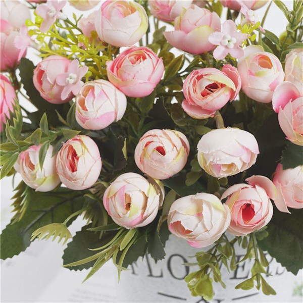 Mørk rosa kunstig kamelia-bukett - 5 grener, 13 realistiske silkeblomster, lavt vedlikehold kunstig blomsterdekor for bryllup og bursdagsfester