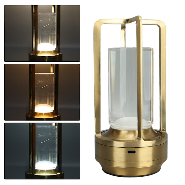 Genopladelig Ledningsfri LED Bordlampe - Berøringsstyring med 3 Farver Trinløs Dæmpning - Elegant Guldsengbord Natlampe